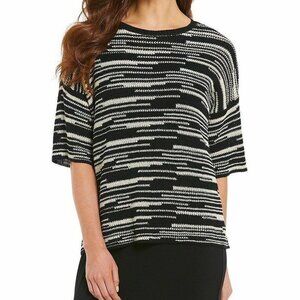 Eileen Fisher Black Natural Organic Linen & Cotton Tape Top